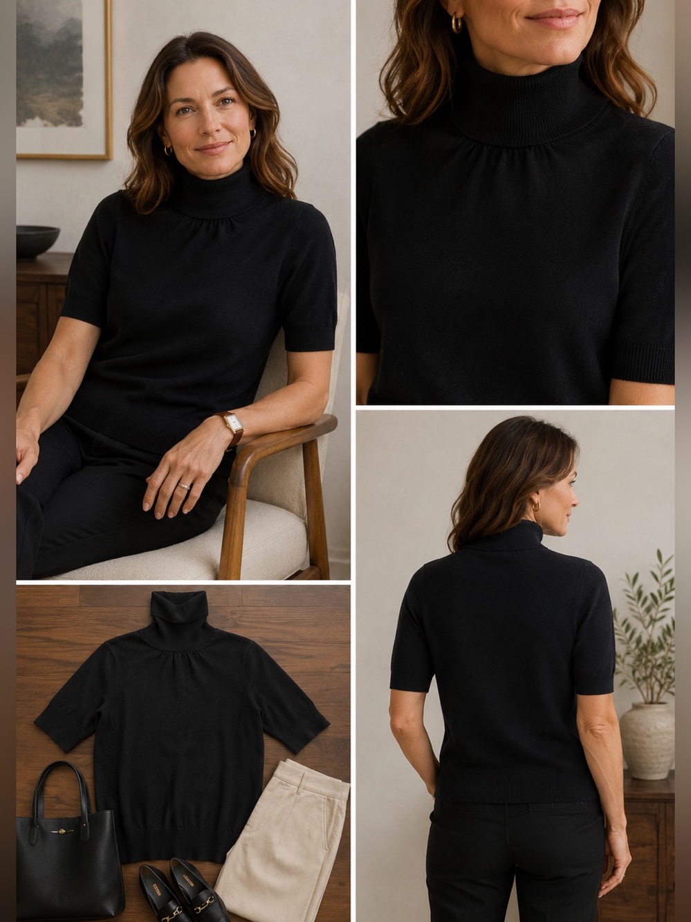 LL Bean Women’s Black Turtle Neck Angora Blend M Regular Quiet Luxury Minimalist